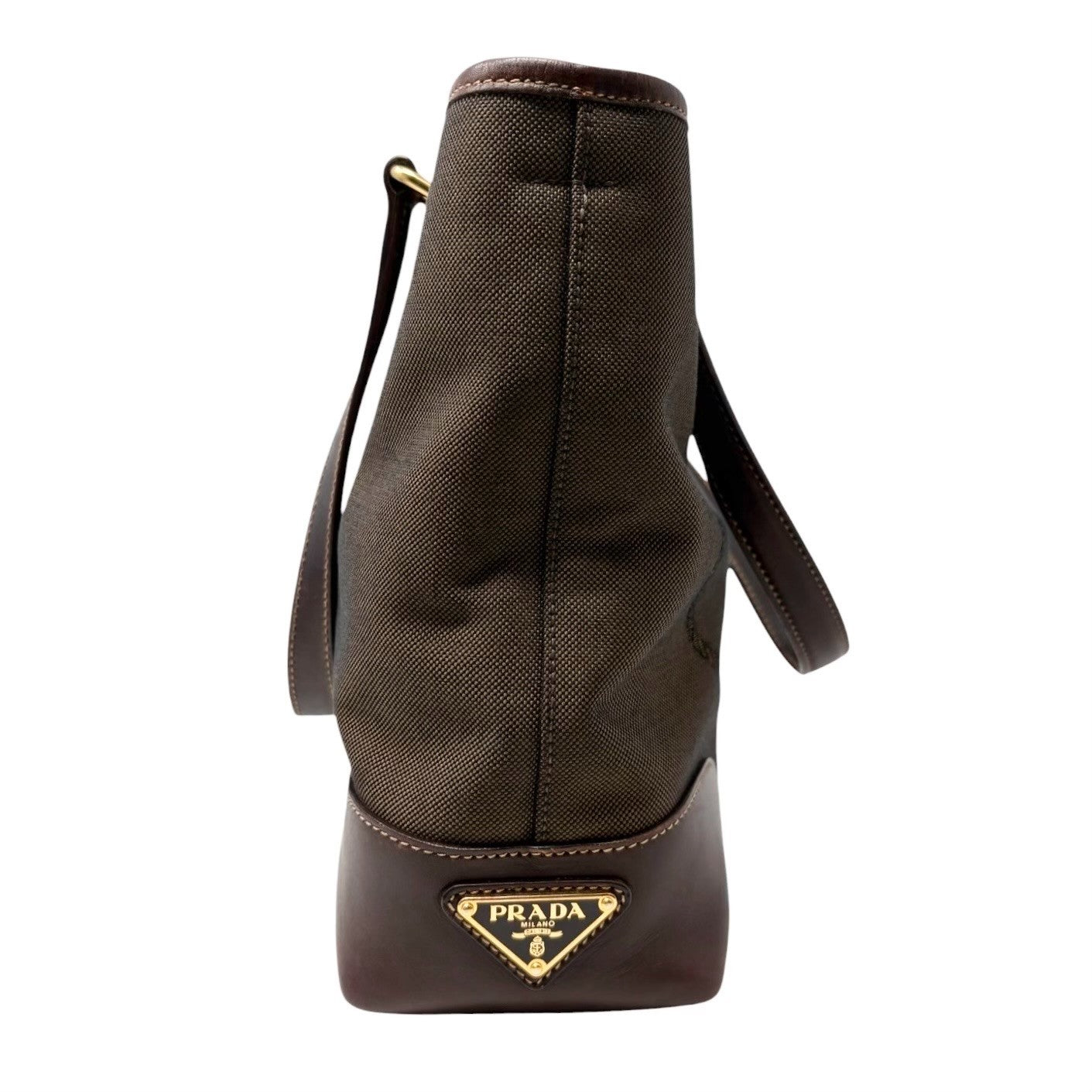 PRADA Vintage Triangle Logo Milano Jacquard Canvas Shoulder Tote Bag Brown Gold