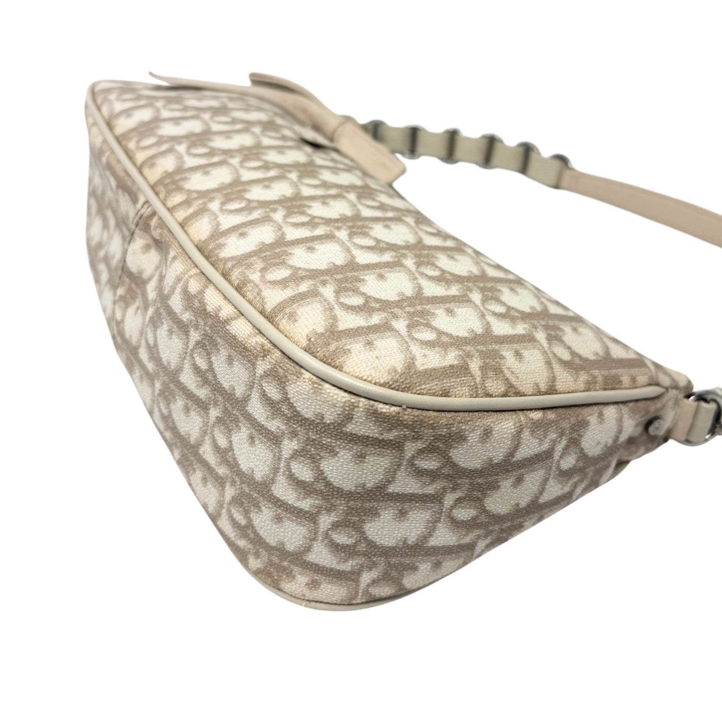 Christian Dior Vintage 2007 Romantique Trotter Monogram Bag Ribbon Beige 901856