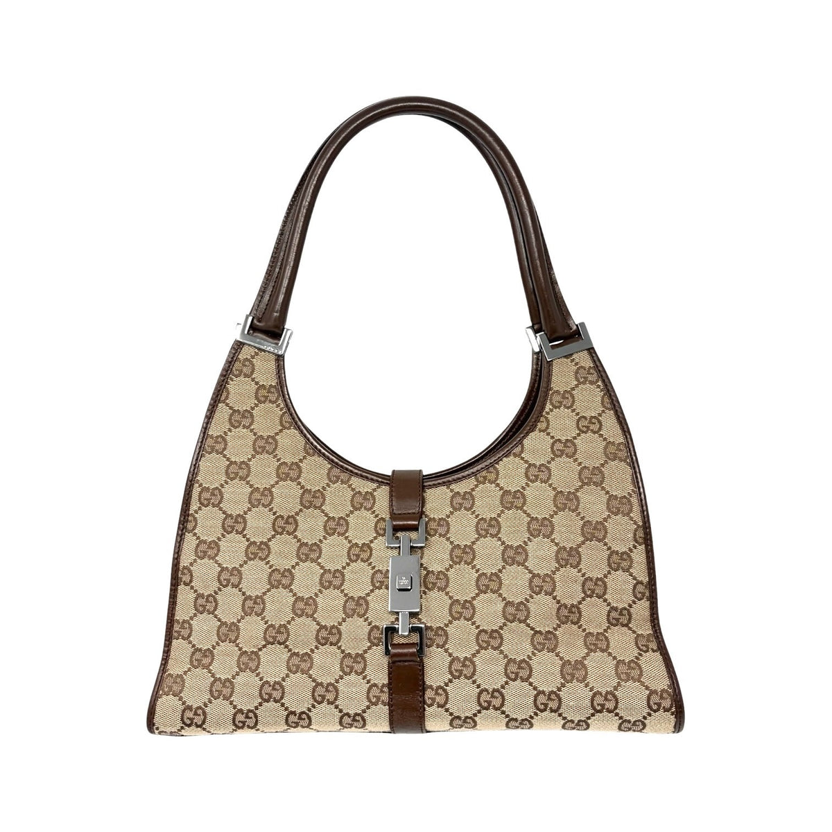 GUCCI Vintage Jackie GG Monogram Shoulder Bag Beige Brown Canvas 902460