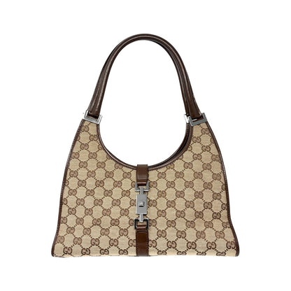 GUCCI Vintage Jackie GG Monogram Shoulder Bag Beige Brown Canvas 902460