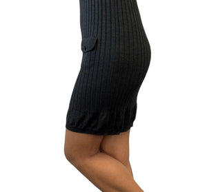 CHANEL Vintage P39367 CC Mark Back Logo Knit Dress #42 Dark Gray Wool RankAB