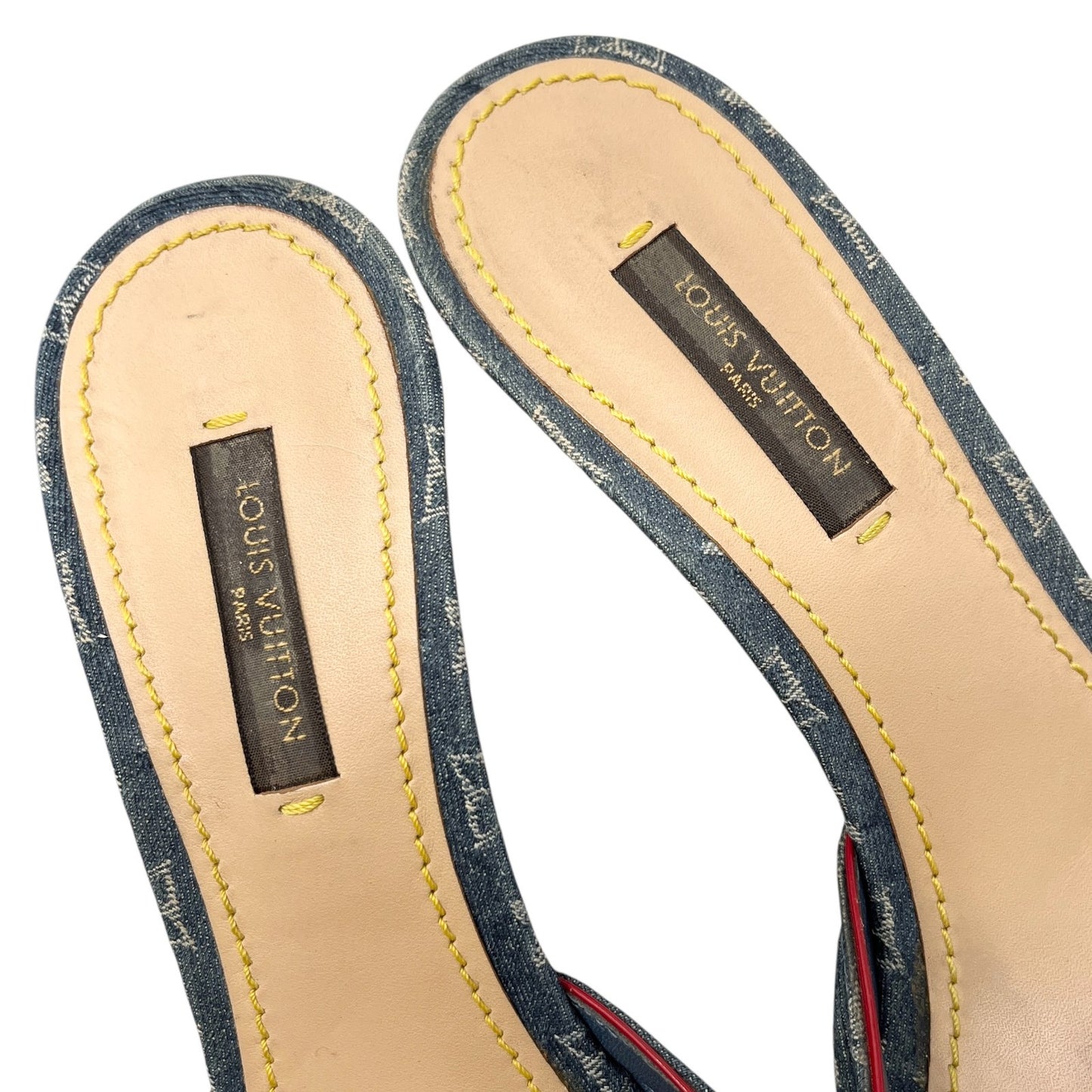 LOUIS VUITTON Vintage LV Monogram Logo Denim Sandals Heels #35.5-36 Blue Beige