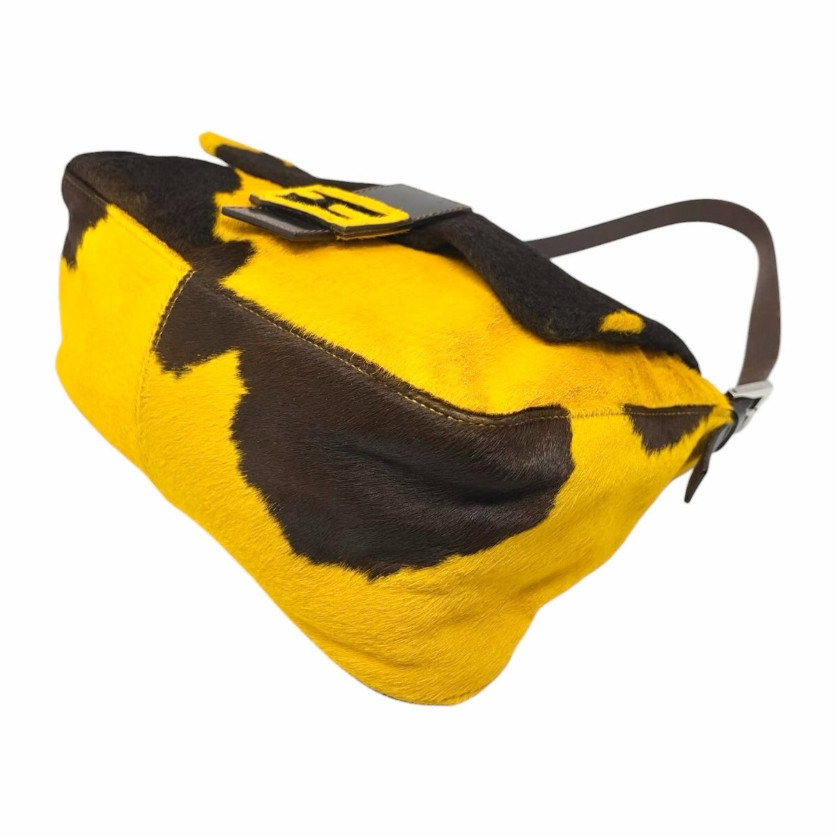 FENDI Vintage FF Mamma Baguette Cow Pony Calf Hair Bag Yellow Brown 902908