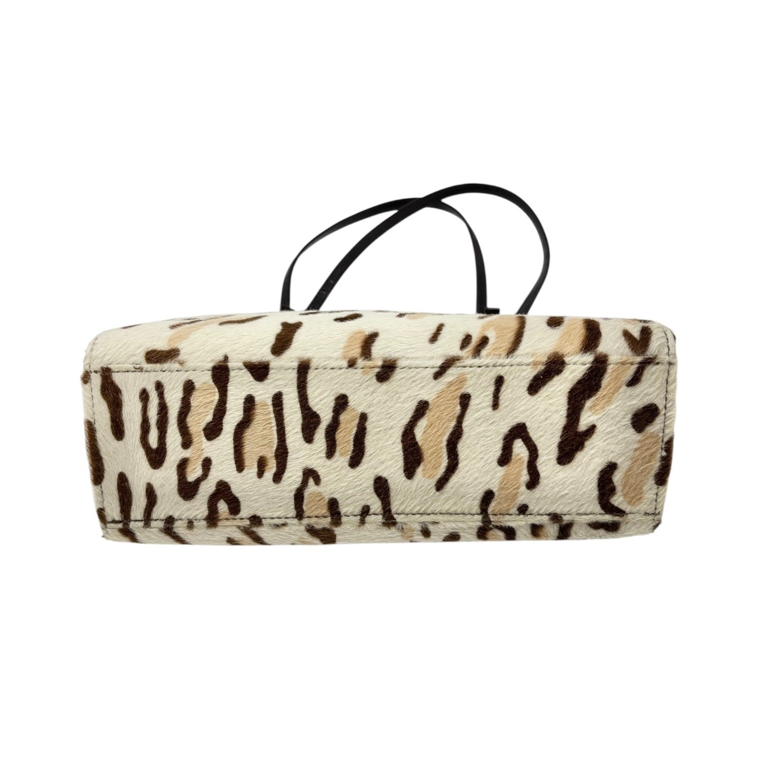 FENDI Vintage FF Logo Leopard Mamma Baguette Shoulder Bag Cream Brown Calf Hair