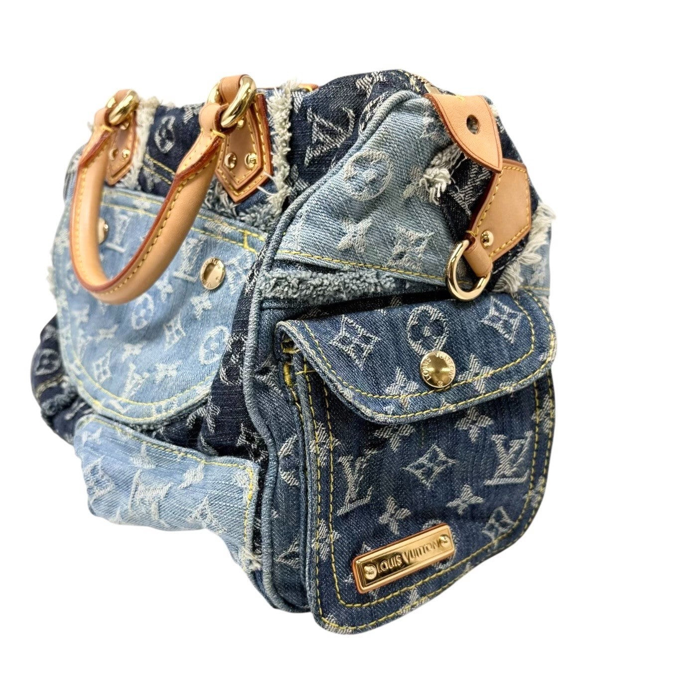 LOUIS VUITTON Vintage Monogram Patchwork Denim Speedy 30 Boston Bag Blue Brown