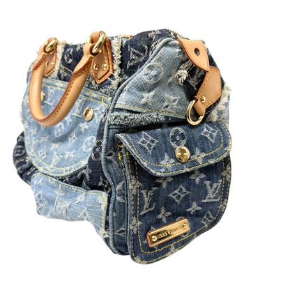 LOUIS VUITTON Vintage Monogram Patchwork Denim Speedy 30 Boston Bag Blue Brown