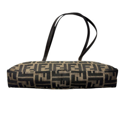 FENDI Vintage FF Zucca Monogram Canvas Shoulder Bag Brown Gold Leather 902063
