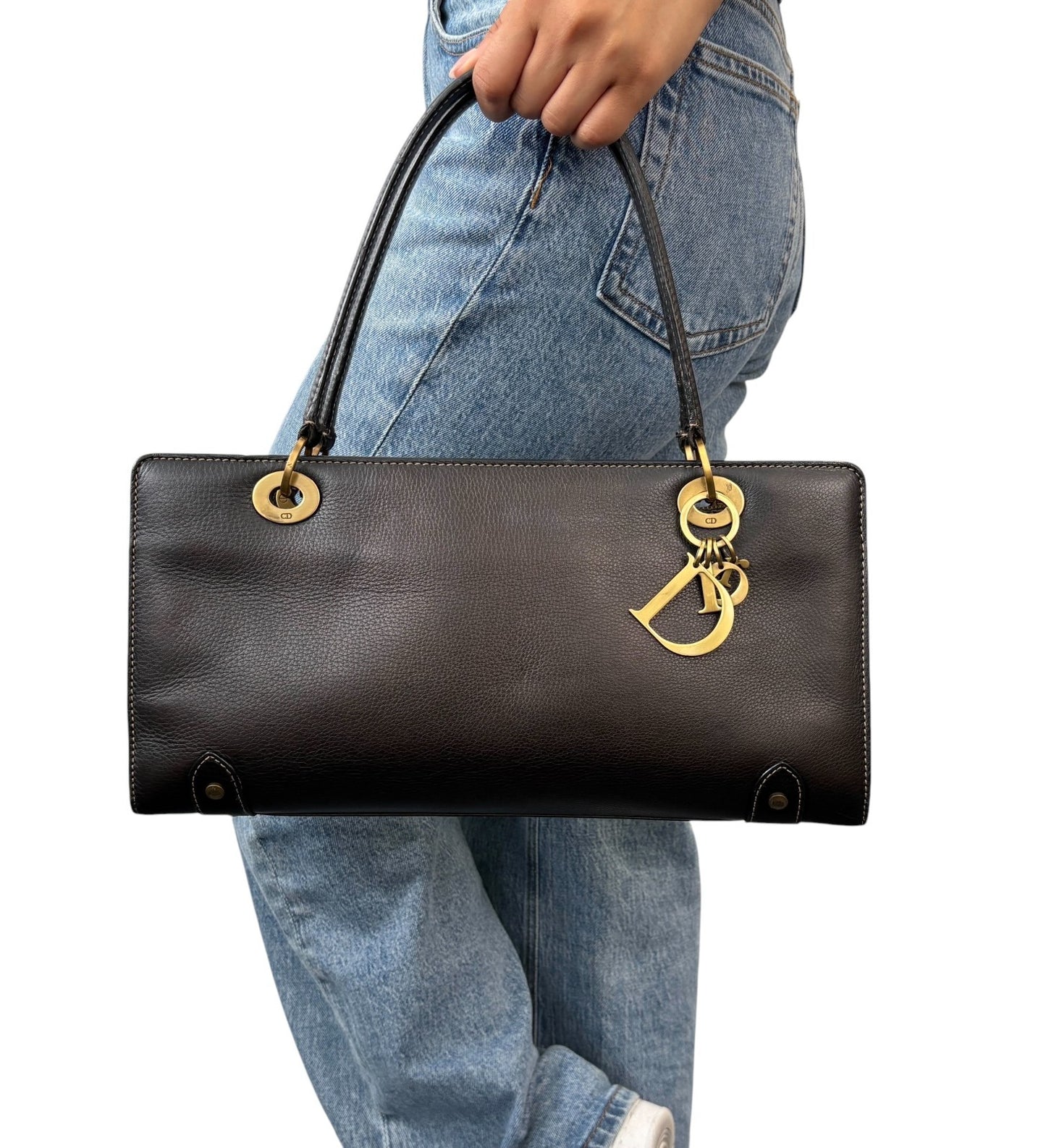 Christian Dior Vintage 2002 East West Lady Dior Shoulder Bag Black 902076