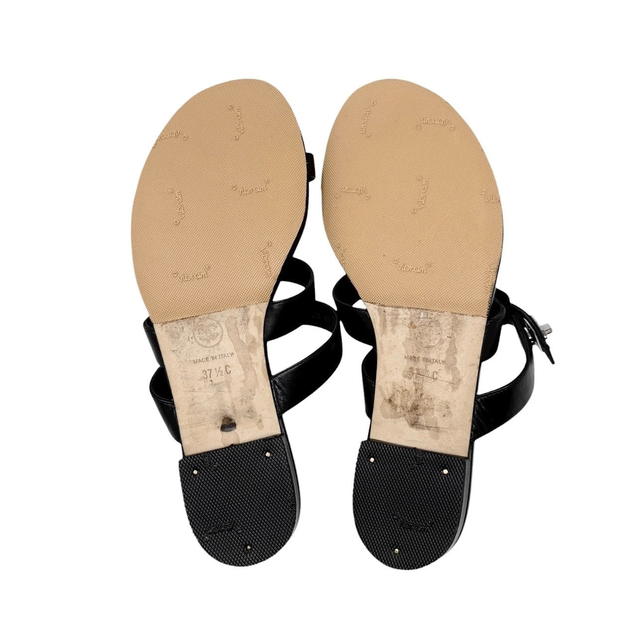 CHANEL Vintage CC Mark Logo Turnlock Flat Thong Sandals #37.5 Black Leather