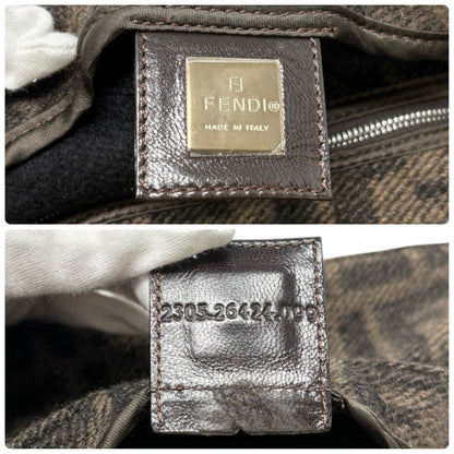 FENDI Vintage FF Zucca Knit Cashmere Mamma Baguette Shoulder Bag Brown 902212