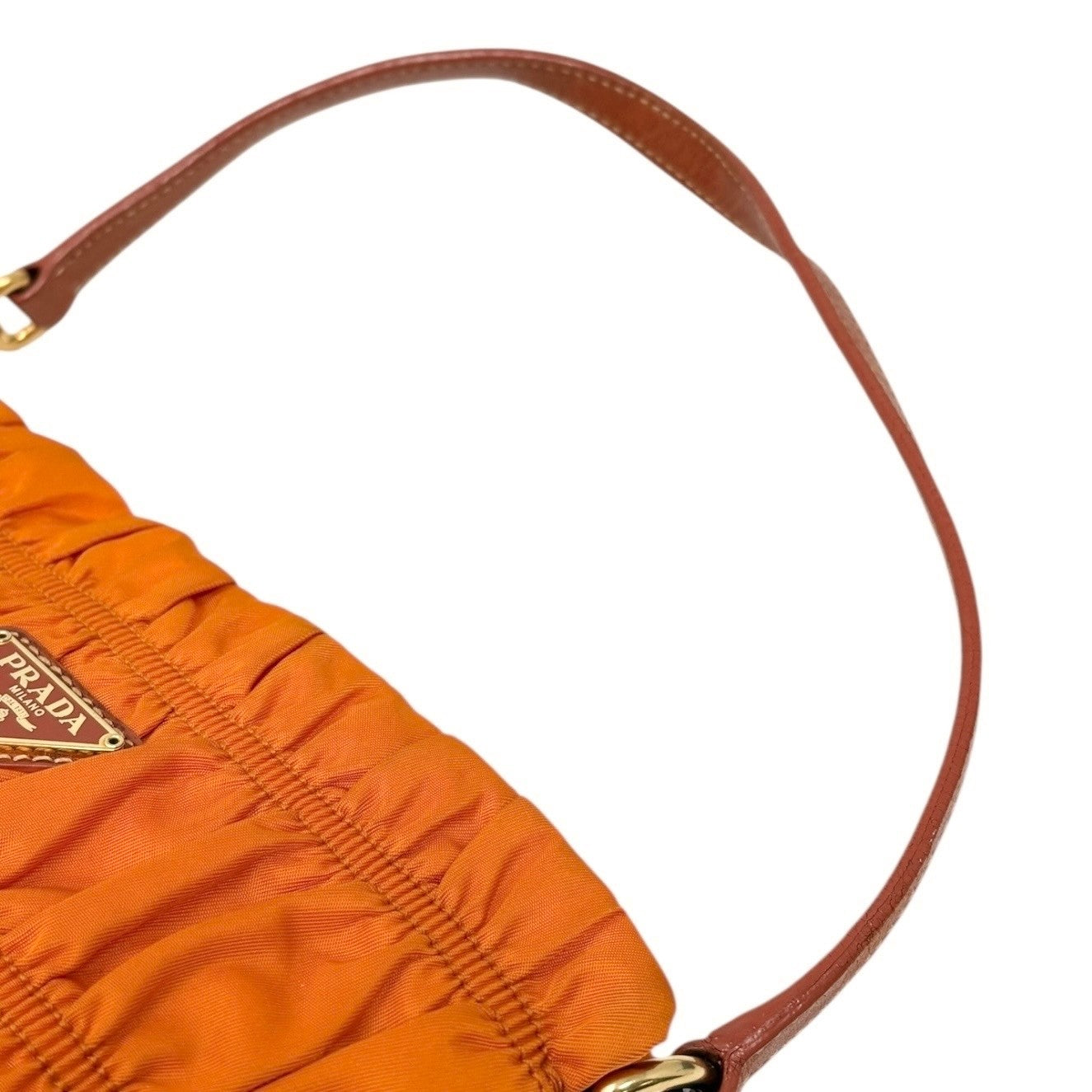 PRADA Vintage Logo Tessuto Gaufre Pochette Shoulder Nylon Bag Orange Gold
