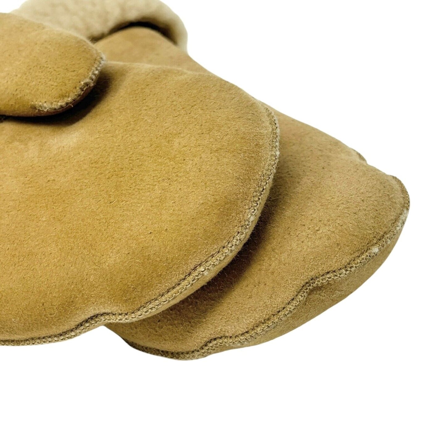 CELINE Vintage Macadam Logo Mouton Gloves Mittens Beige Gold Leather