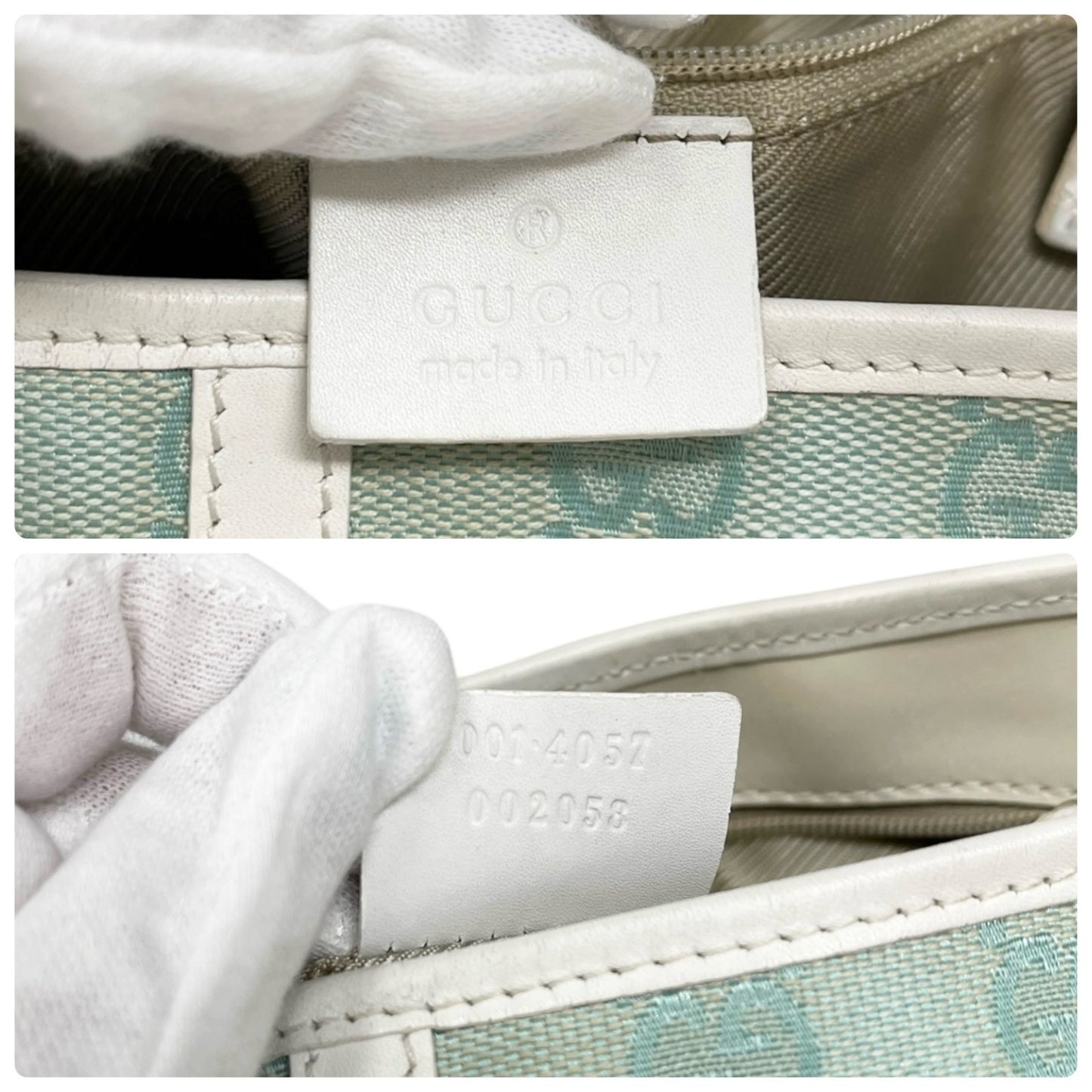 GUCCI Vintage Jackie GG Monogram Shoulder Bag Light Blue White Canvas 106547