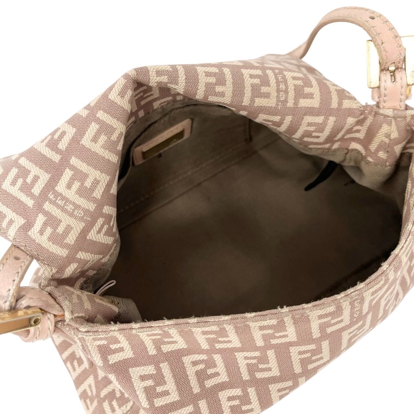 FENDI Vintage Zucchino Mamma Baguette Canvas Shoulder Bag Pink Leather 902201