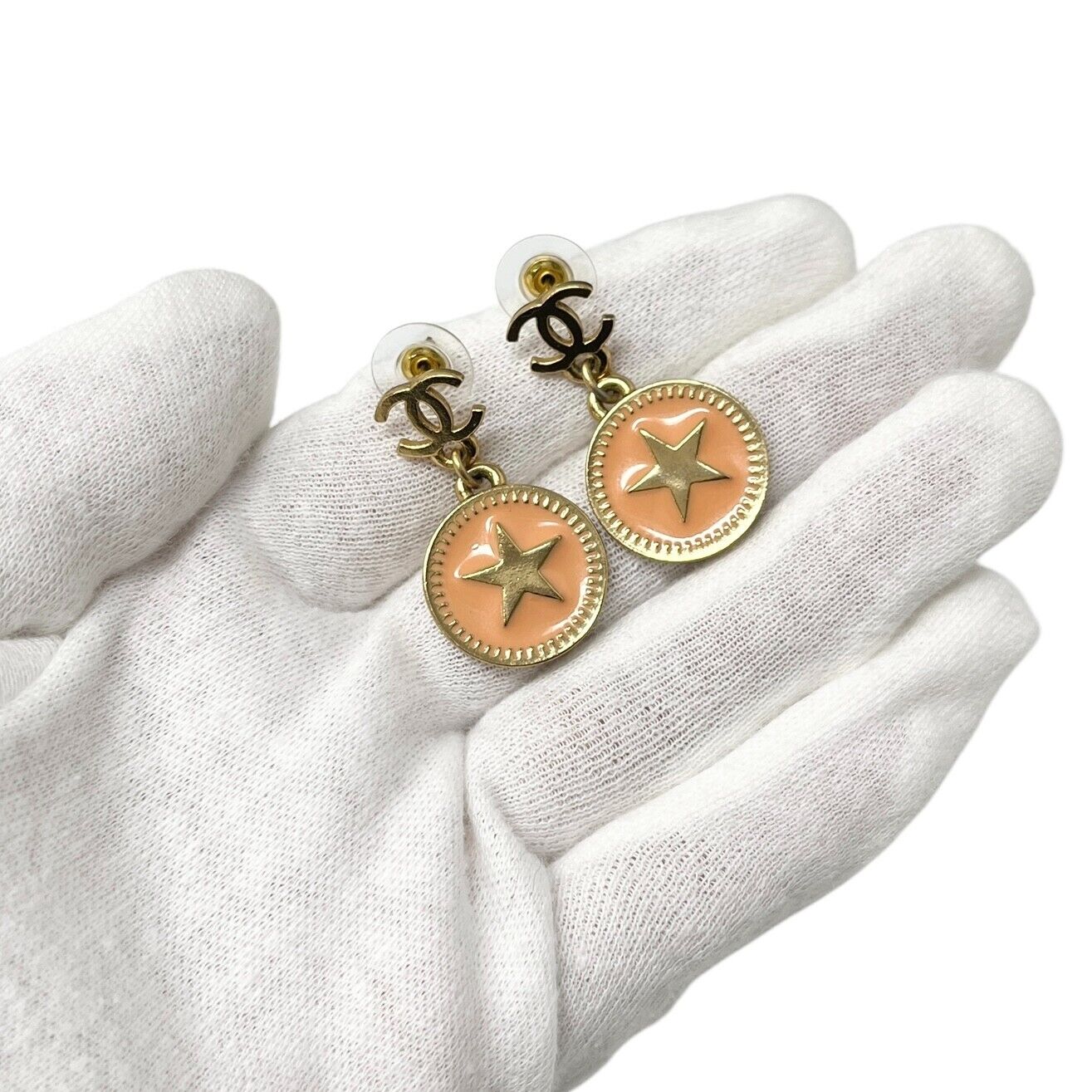 CHANEL Vintage 01P CC Logo Star Studded Earring Gold Orange Accessory