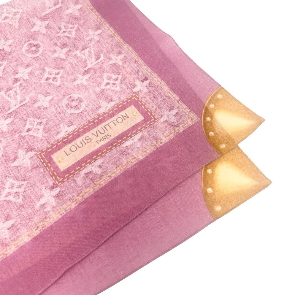 LOUIS VUITTON Vintage Monogram LV Logo Scarf Wrap Bandana Accessory Pink Cotton