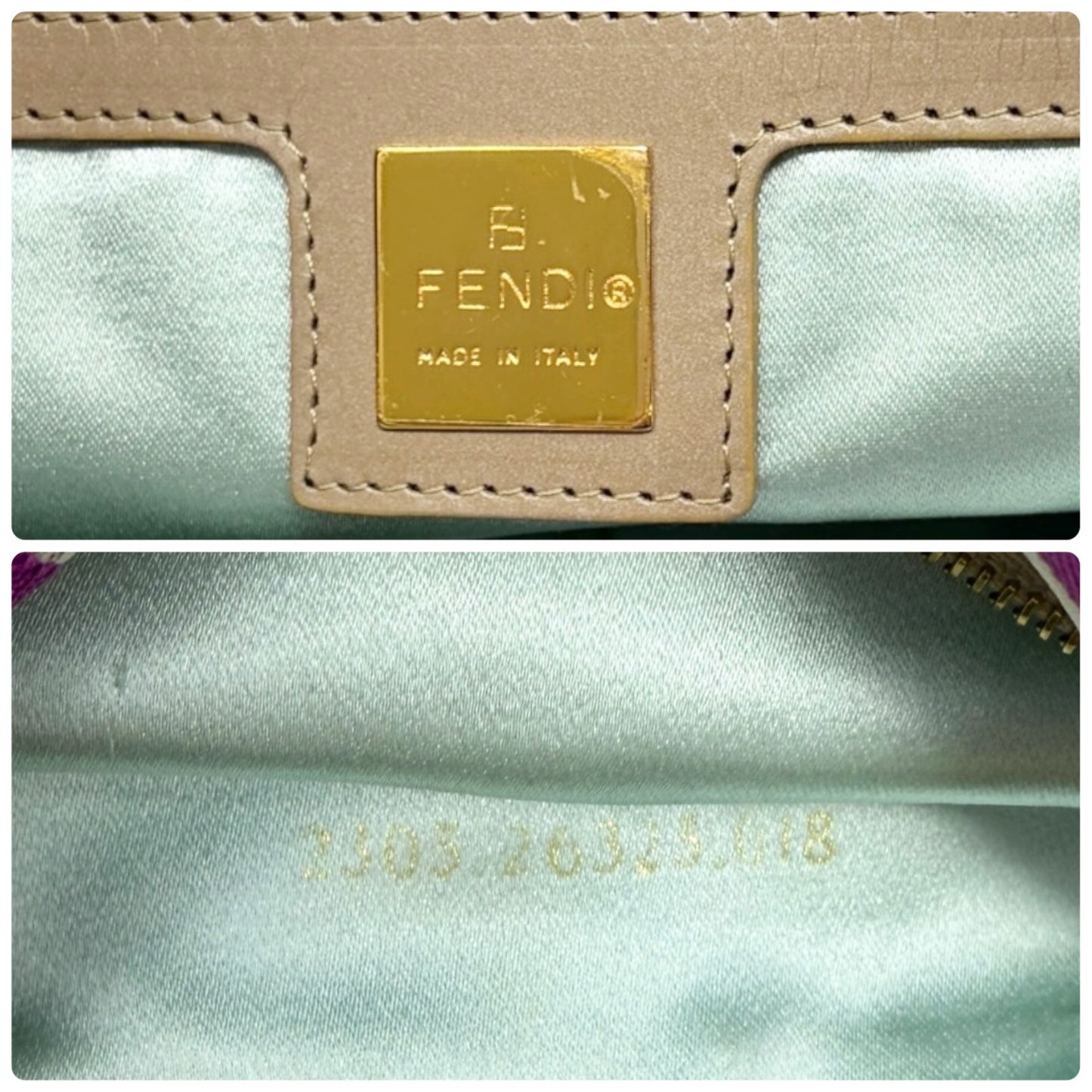 FENDI Vintage FF Logo Mamma Baguette Psychedelic Print Shoulder Bag Silk Beige