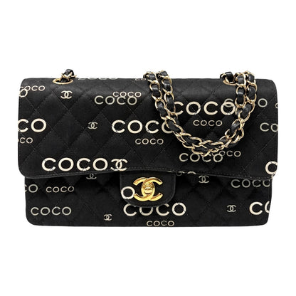 CHANEL Vintage CC Logo Print Turnlock Quilted Chain Shoulder Bag Black 902275