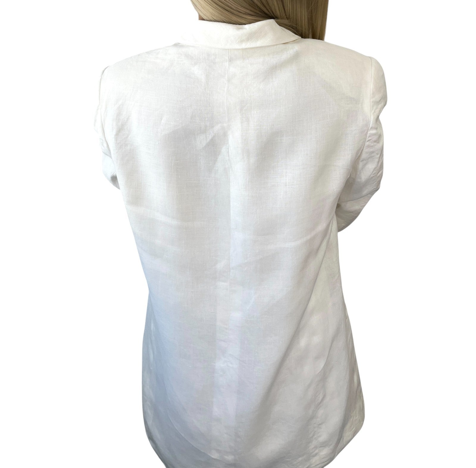 CHANEL Vintage 96P CC Mark Logo Jacket Silver Button #38 White Linen Silk