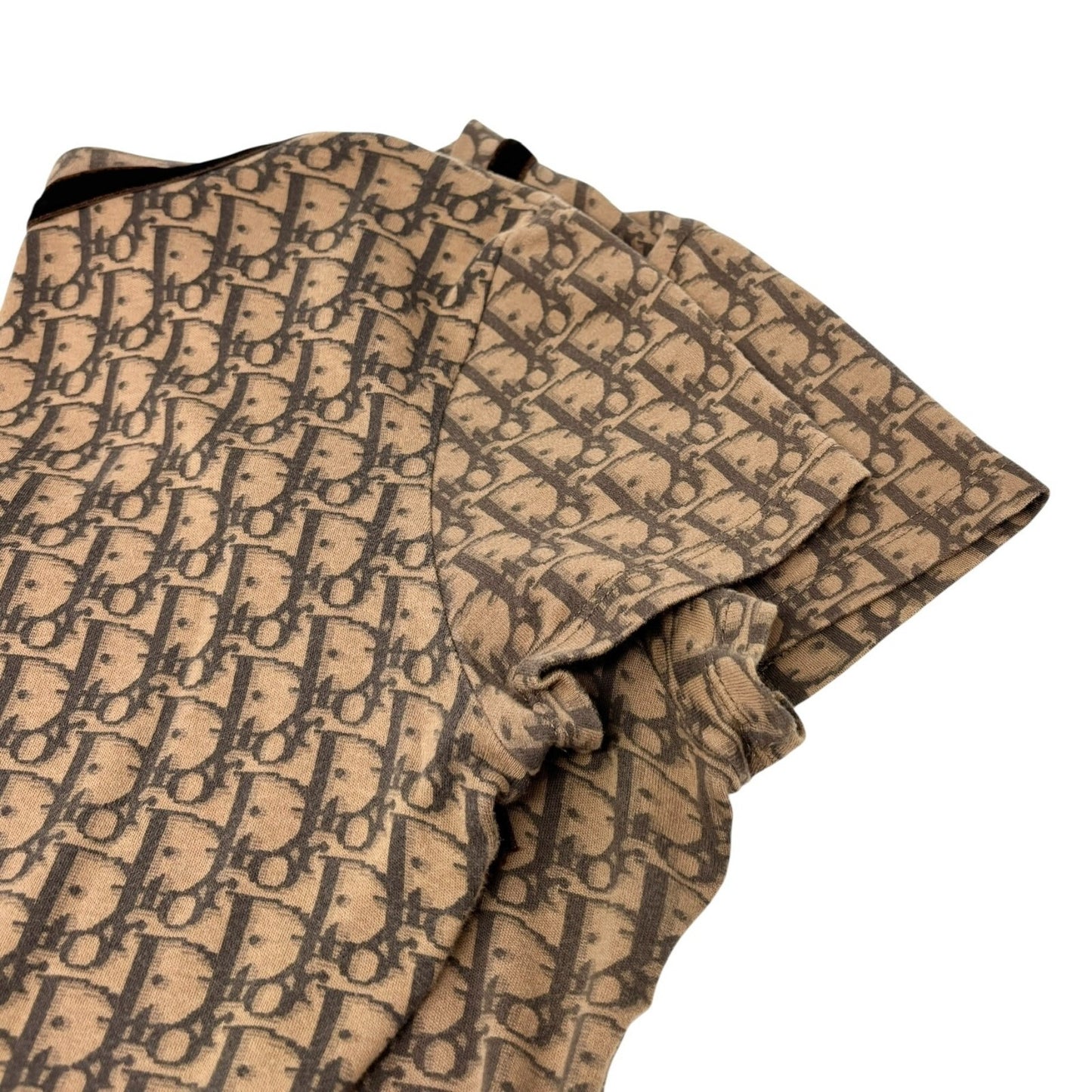 Christian Dior Vintage 2005 Trotter Monogram V-neck T-shirt #40 Top Brown Ribbon