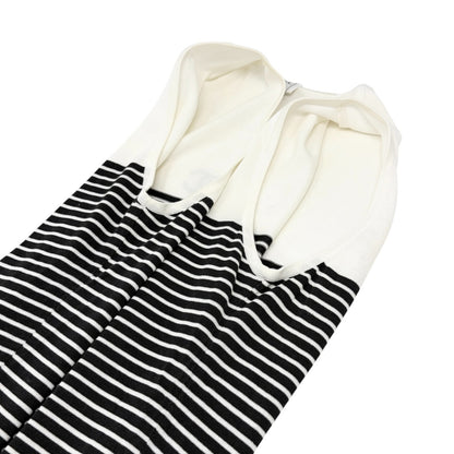 CHANEL Vintage CC Striped Sleeveless Tank Top #M White Black Cotton 902263