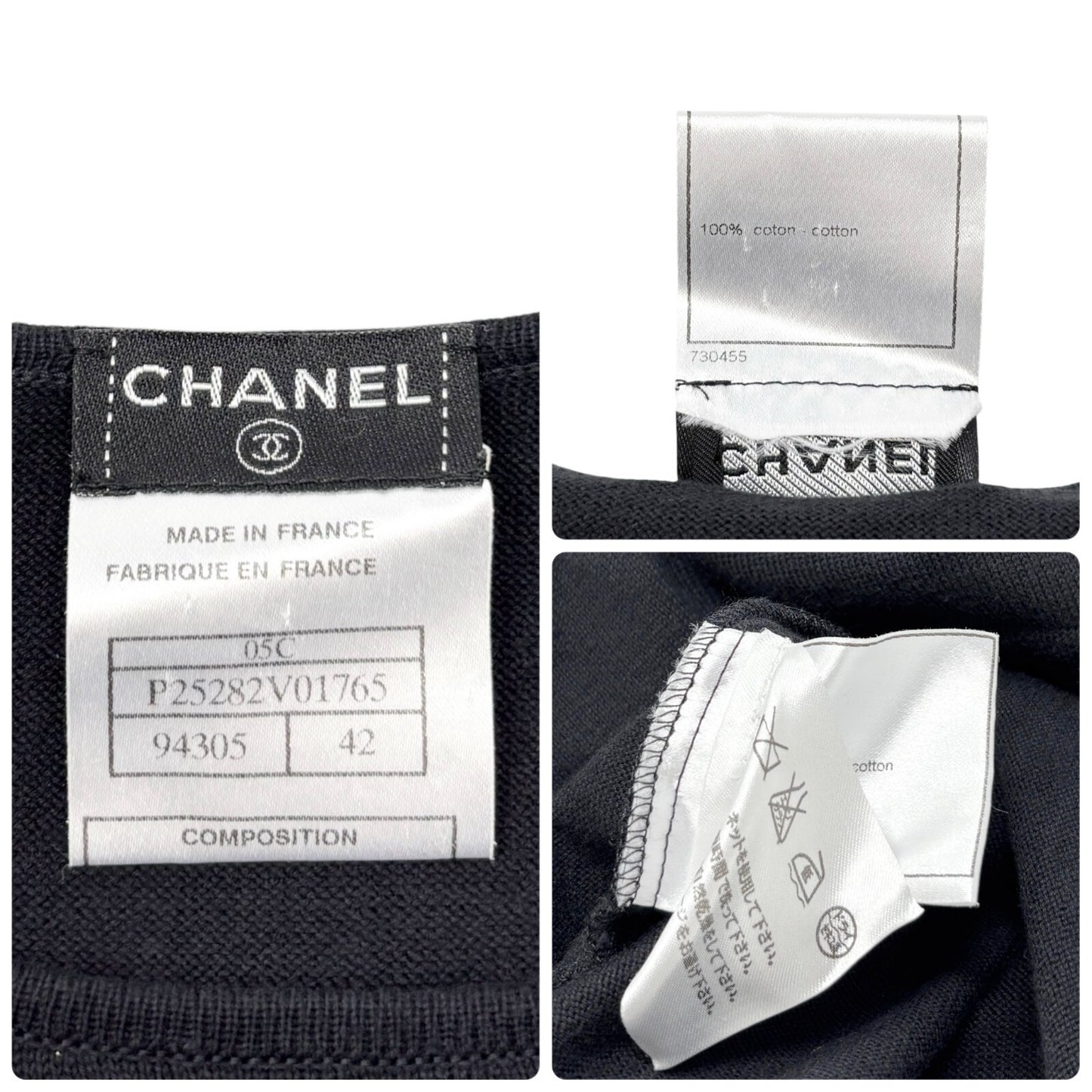 CHANEL Vintage 05C CC Logo Knit T-shirt #42 Short Sleeve Top Black 901186