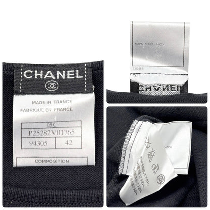 CHANEL Vintage 05C CC Logo Knit T-shirt #42 Short Sleeve Top Black 901186