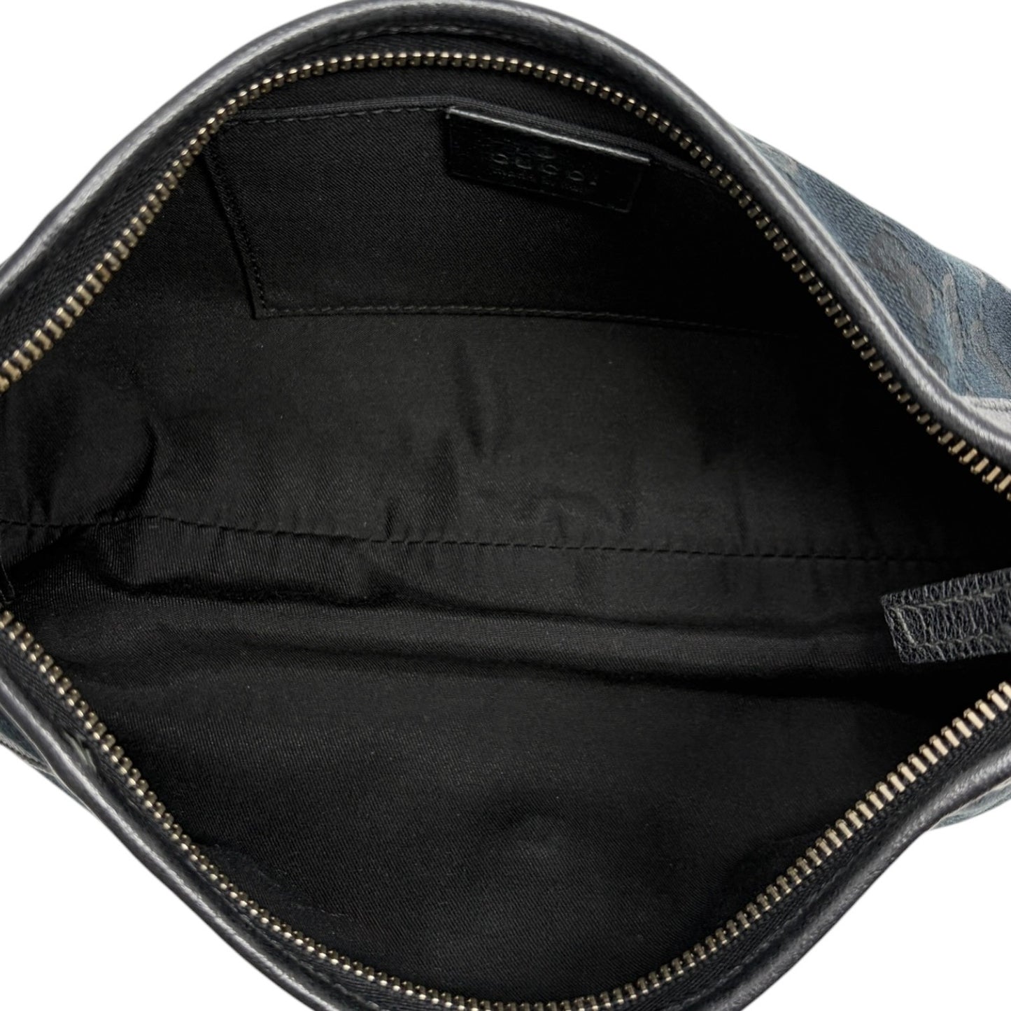 GUCCI Vintage GG Monogram Logo Abbey Shoulder Bag Zip Black Gold Canvas Leather