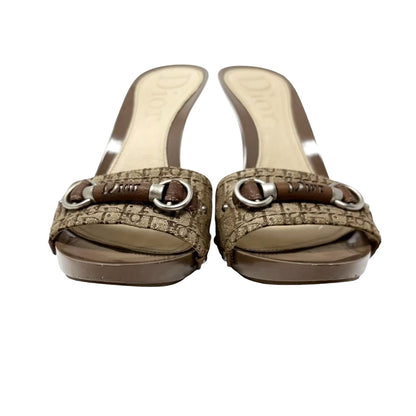 Christian Dior Vintage Trotter Monogram Sandals Heels #36.5-37.5 Brown 902355