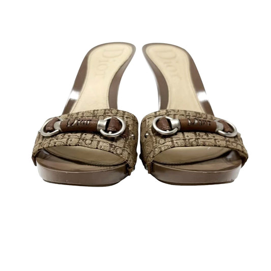 Christian Dior Vintage Trotter Monogram Sandals Heels #36.5-37.5 Brown 902355