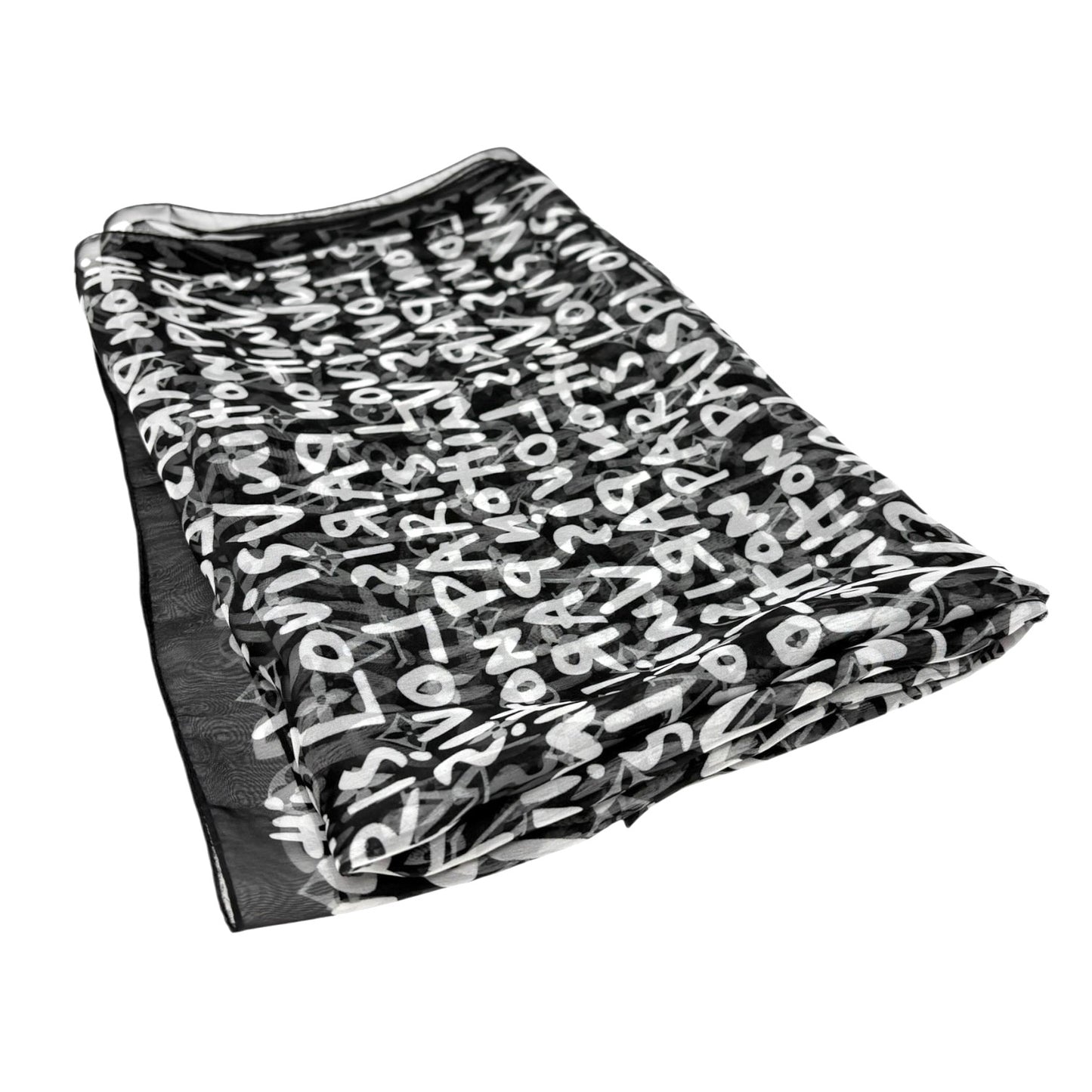 LOUIS VUITTON Monogram Graffiti Silk Scarf Wrap Stephen Sprouse Black White
