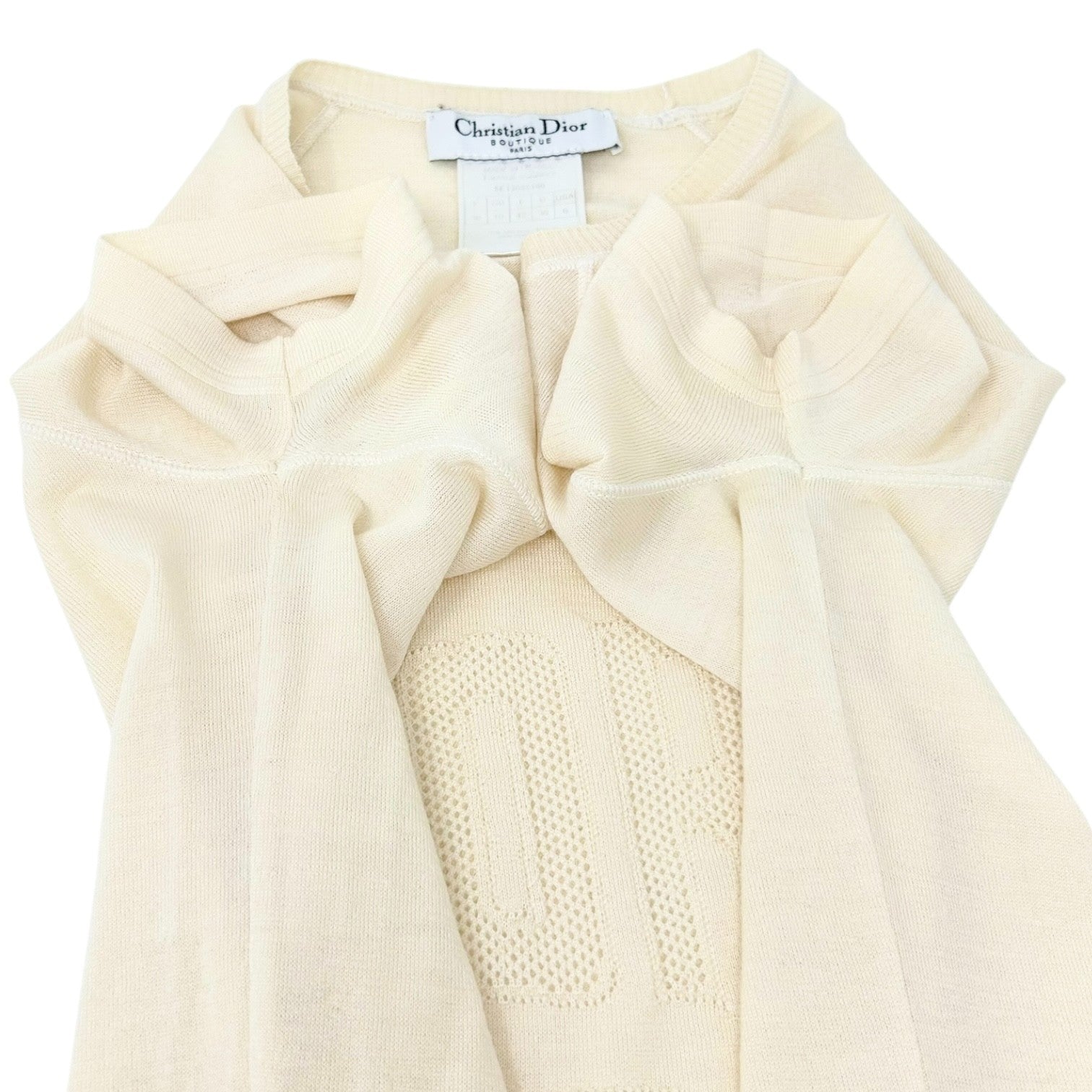 Christian Dior Vintage 2005 Knit T-shirt Top #38 Yellow Cream Wool 47 Mesh Logo