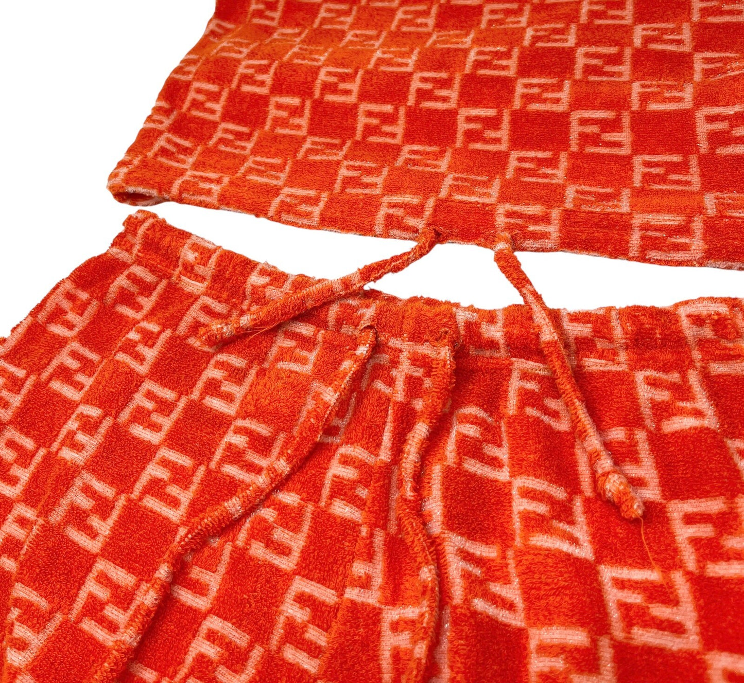 FENDI Vintage Zucchino Monogram Tank Top Short Pants Set #46 Terry Orange Cotton