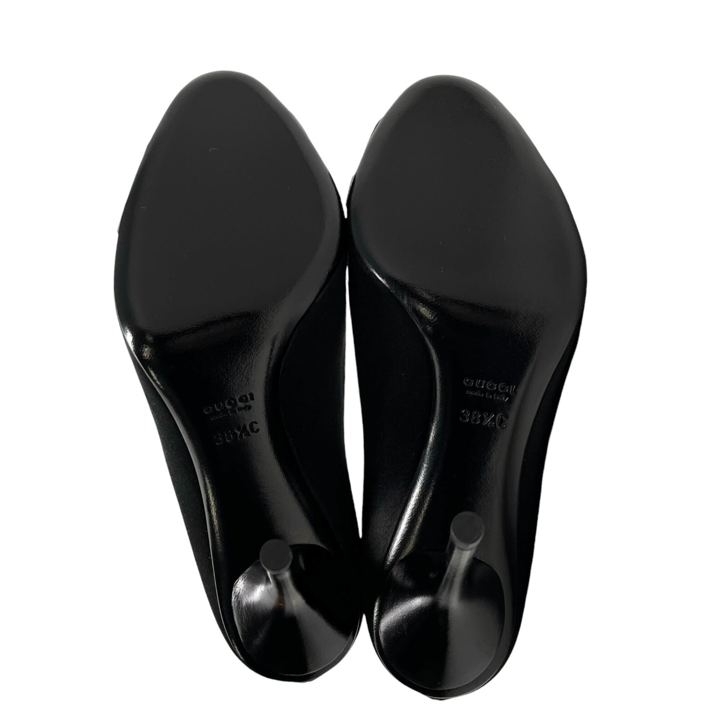 GUCCI Vintage Logo Horsebit Heels #38.5 US 8.5 Black Rhinestone Satin Rank AB+