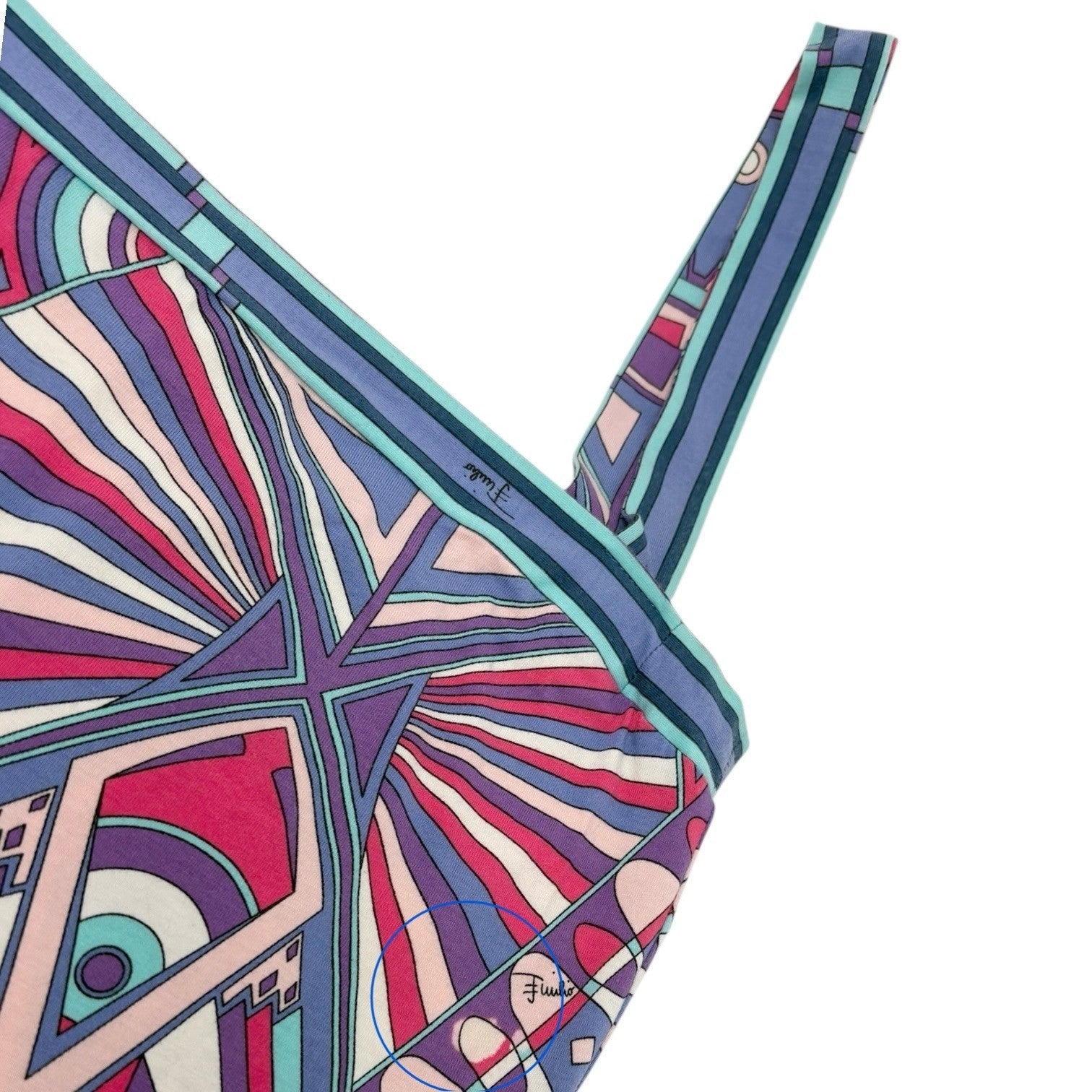 EMILIO PUCCI Vintage Logo Vivara Multicolor Camisole Dress #38 Blue Cotton