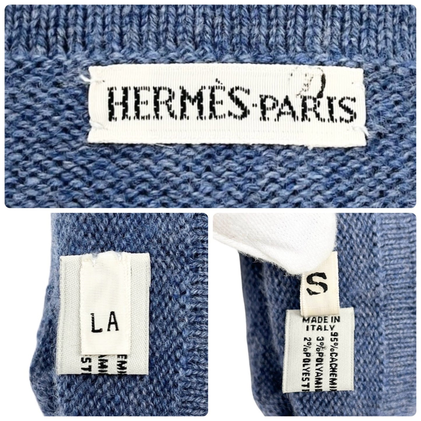 HERMES Vintage H Logo Gloves #S Knit Fashion Winter Accessory Blue Cashmere