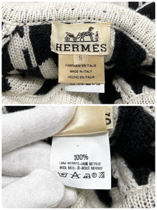 HERMES Vintage H Monogram Logo Turtleneck Sweater Top #S Cream Black Wool