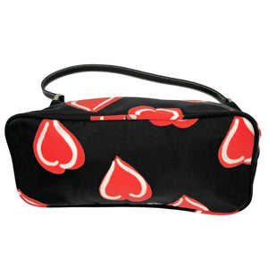 PRADA Vintage Logo Heart Pattern Shoulder Bag Pochette Black Red Nylon