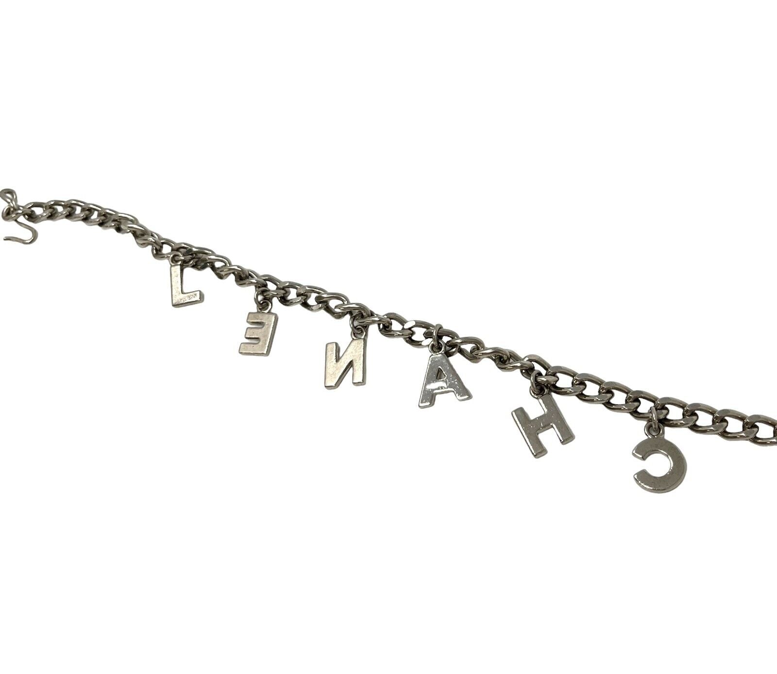 CHANEL Vintage Coco Mark Logo Chain Belt Accessory Silver Metal Rank AB
