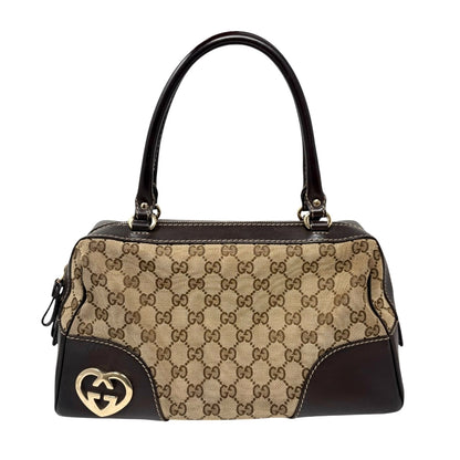 GUCCI Vintage GG Monogram Lovely Heart Shoulder Bag Beige Brown Canvas 902325