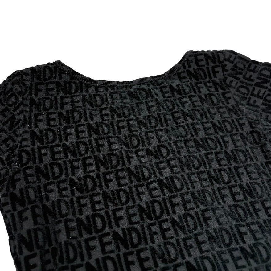 FENDI Vintage Logo Monogram Cropped Wrap Top #42 Black Terry Cloth Tie Cotton