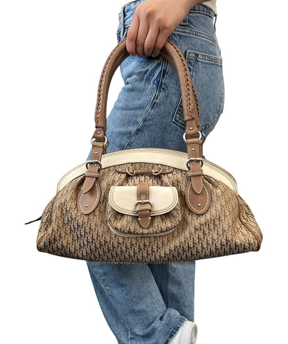 Christian Dior Vintage 2006 Trotter Monogram Shoulder Bag Beige Canvas 902543