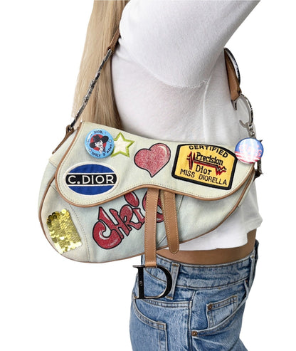 Christian Dior Vintage 2001 Miss Diorella Speedway Denim Saddle Bag Blue 902906