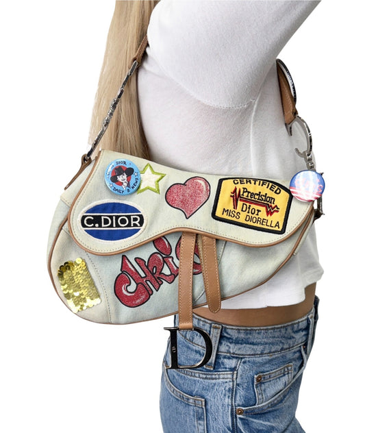 Christian Dior Vintage 2001 Miss Diorella Speedway Denim Saddle Bag Blue 902906