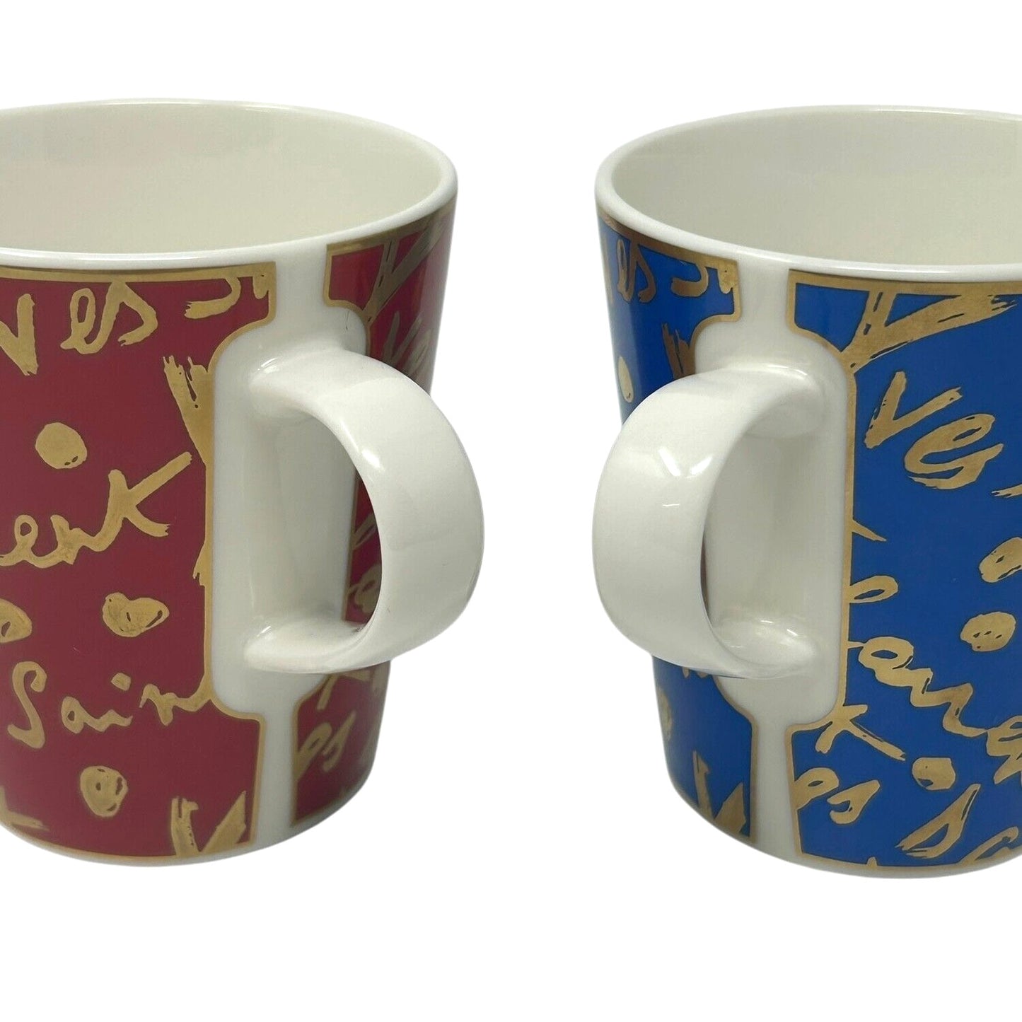 Yves Saint Laurent Vintage Logo Mug Coffee Cup 2piece Set Red Blue