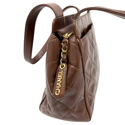 CHANEL Vintage CC Logo Quilted Shoulder Handbag Brown Gold Leather 902804