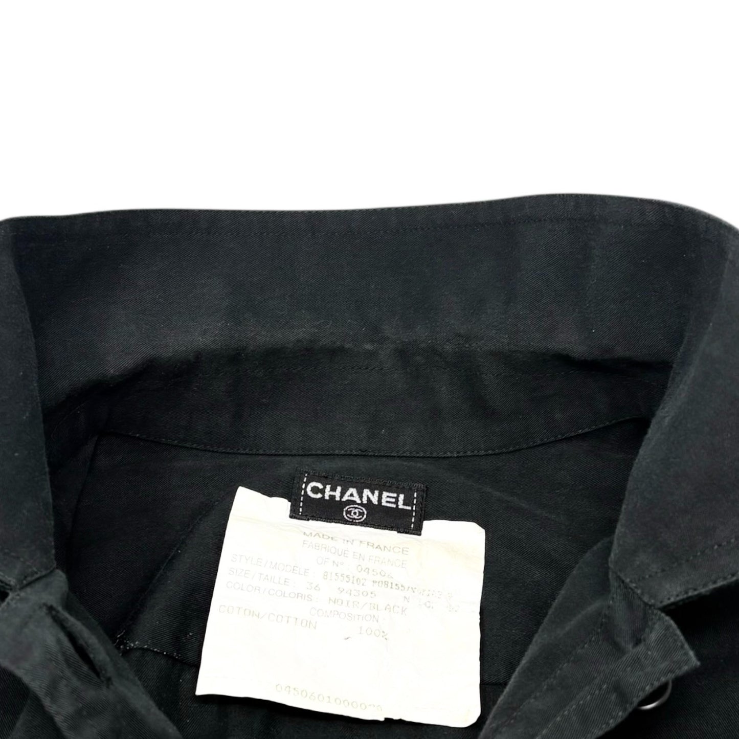 CHANEL Vintage P08155 CC Button Up Oversized Shirt Long Sleeve #36 Black Cotton