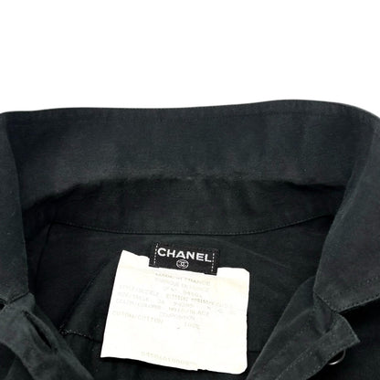 CHANEL Vintage P08155 CC Button Up Oversized Shirt Long Sleeve #36 Black Cotton