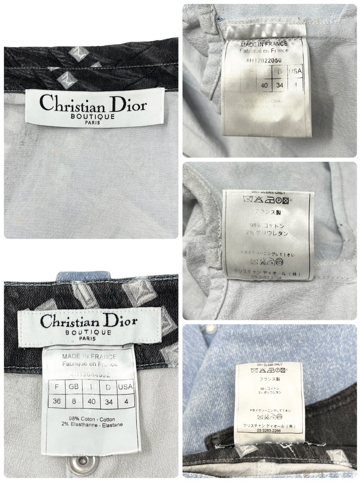 Christian Dior Vintage Jacket Pants Set #38 #36 Denim Blue Black Cotton RankAB