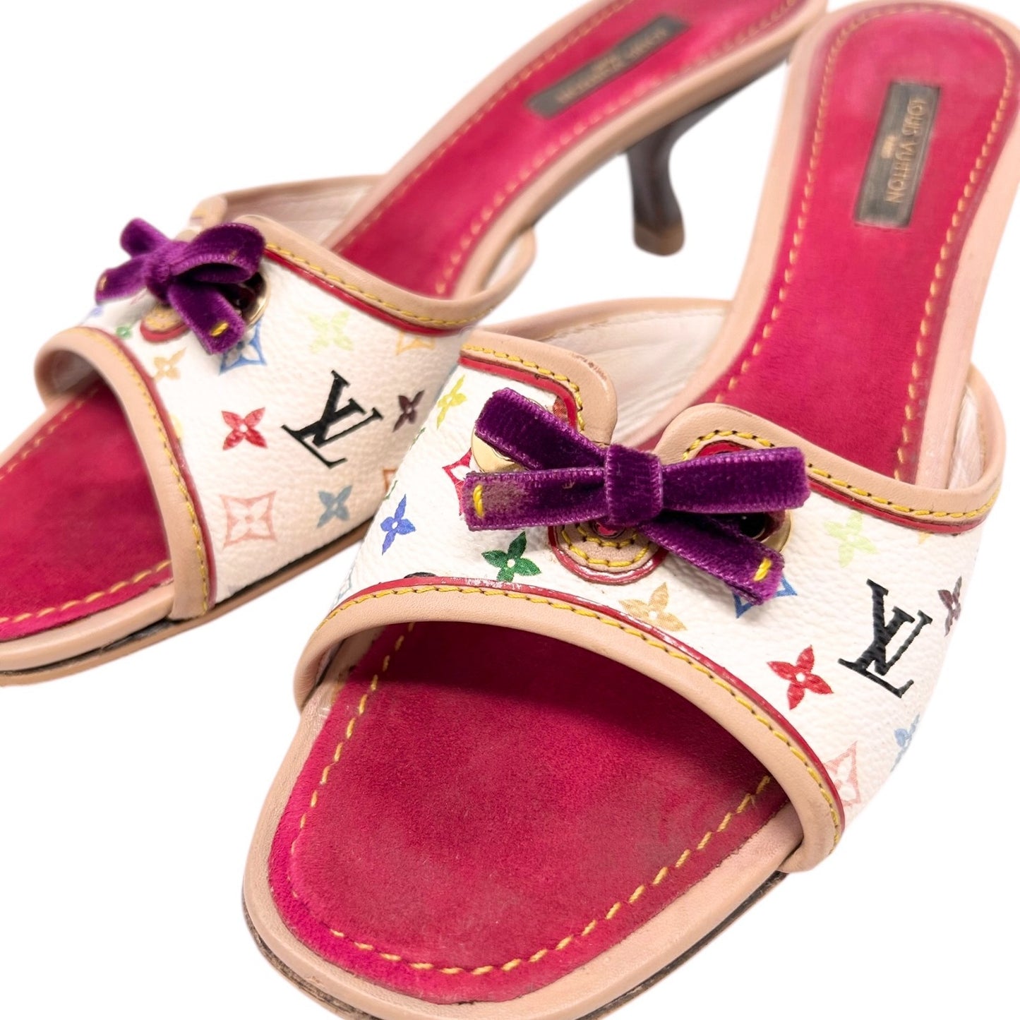 LOUIS VUITTON Vintage Monogram Multicolor Sandals Heels #36.5 White Purple